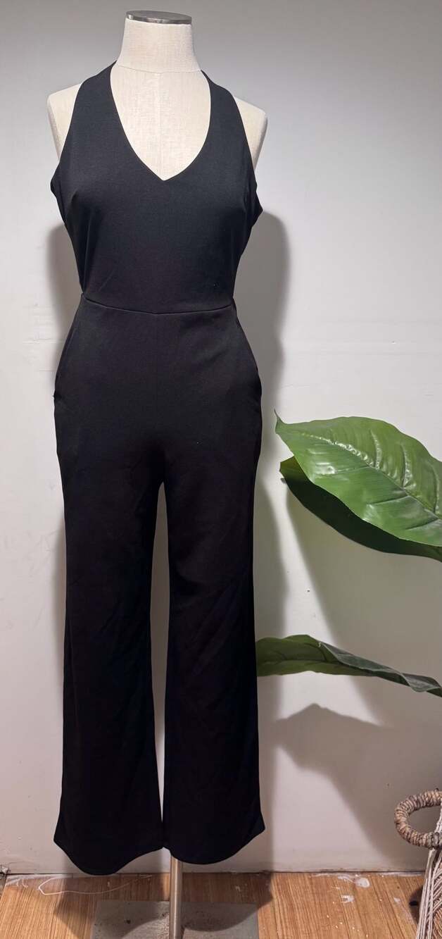 Crystal Sky Black Halter Neck Cutout Wide Leg Jumpsuit Size S – NWT